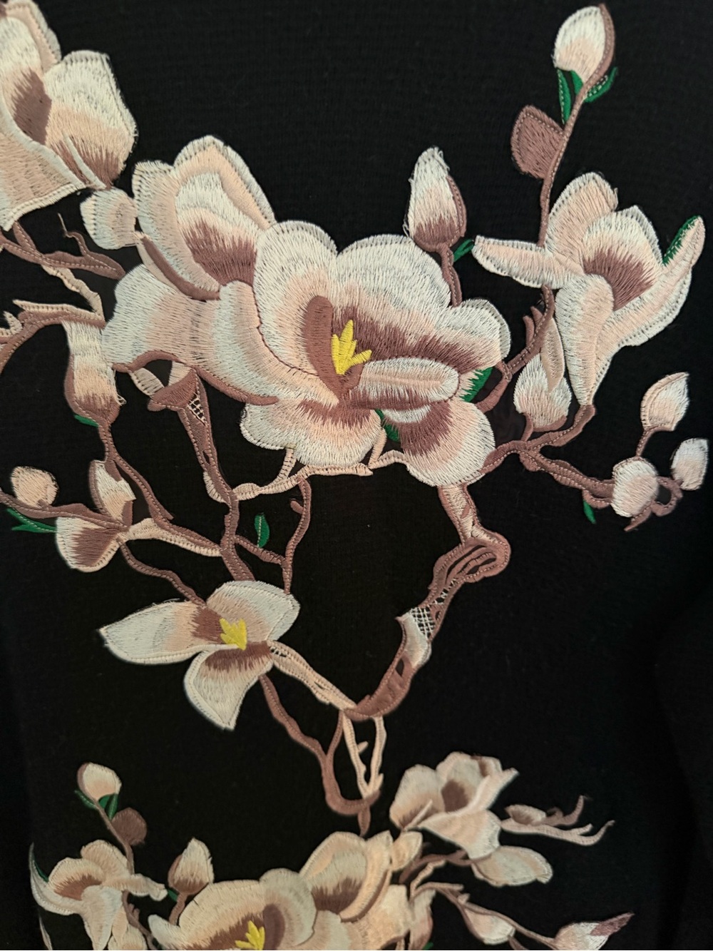 Chico’s Embroidered Floral Black Long Cardigan Duster Open Front Sz L Sweater - Picture 5 of 7